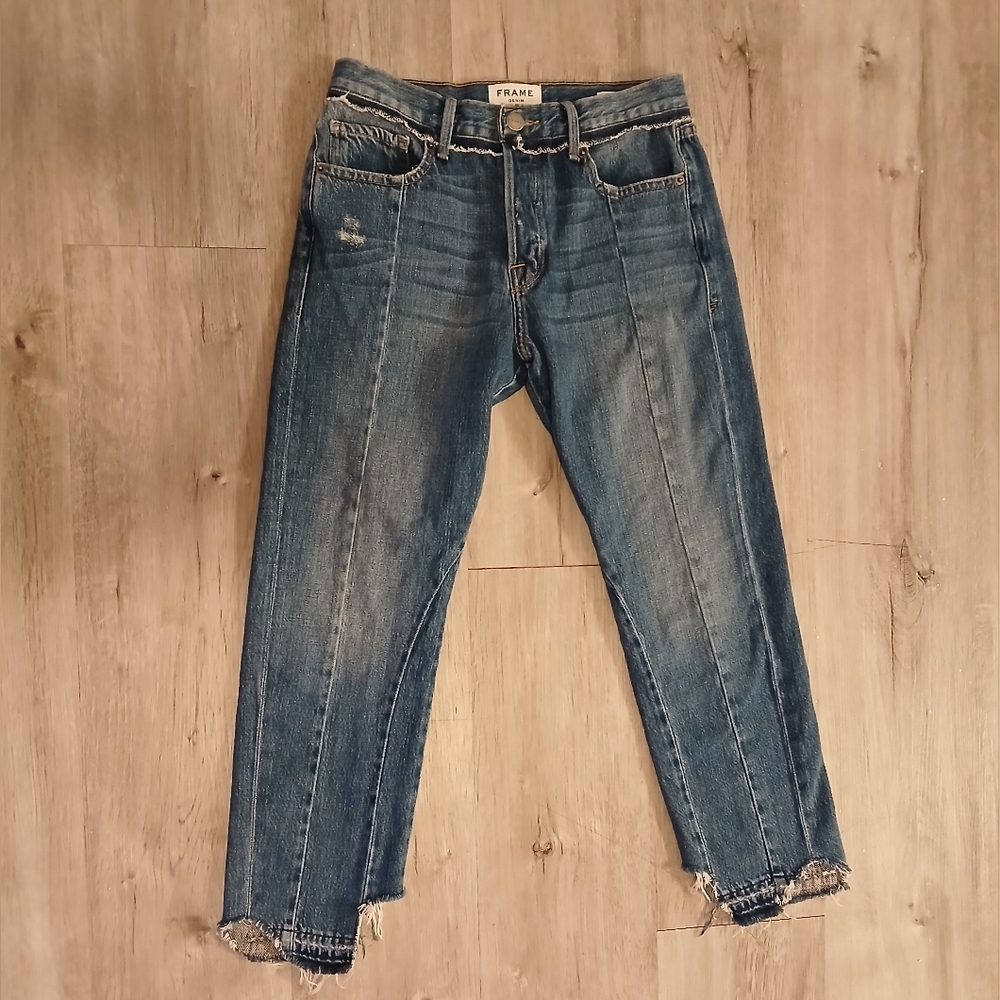 Frame Denim Le Original Wetherly Mix Button Fly Distressed Blue Jeans Size 26